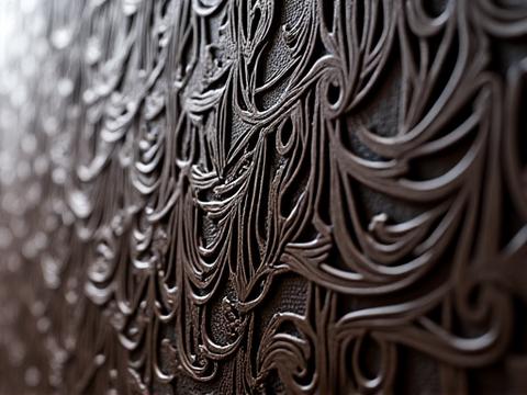 Door panel with complex, flowing, organic 3D printed patterns